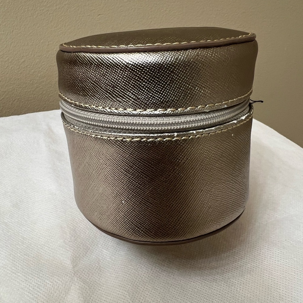 Talbots Metallic Gold Round Jewelry Case NWT